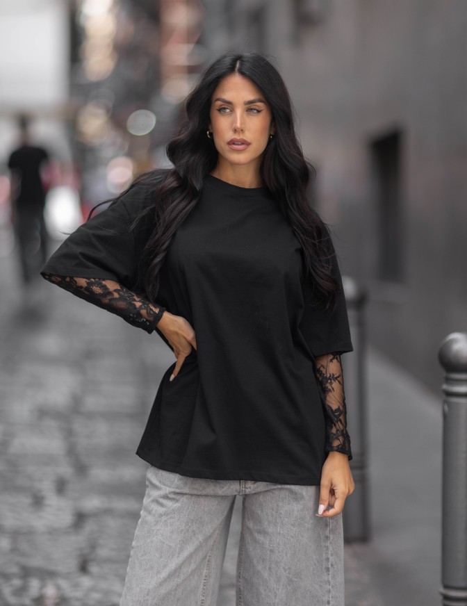 VICOLO TSHIRT  OVERSIZE PIZZO