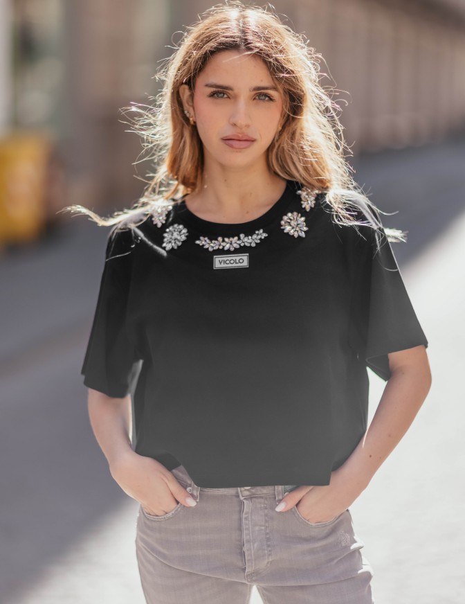 VICOLO TSHIRT  CROP STRASS