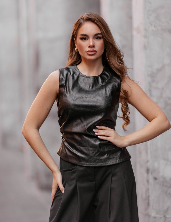 ONLY GILET TOP ECO PELLE