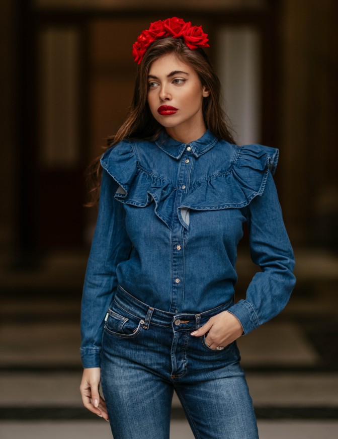 ONLY CAMICIA  DENIM ROUCHE