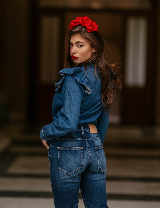 ONLY CAMICIA  DENIM ROUCHE