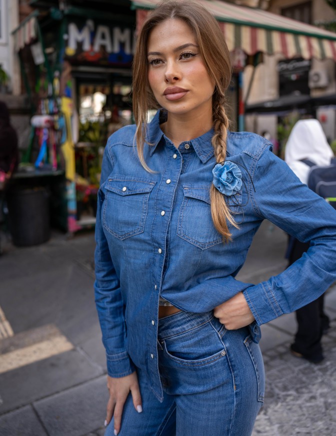 ONLY CAMICIA  DENIM BOTTONI PERLA