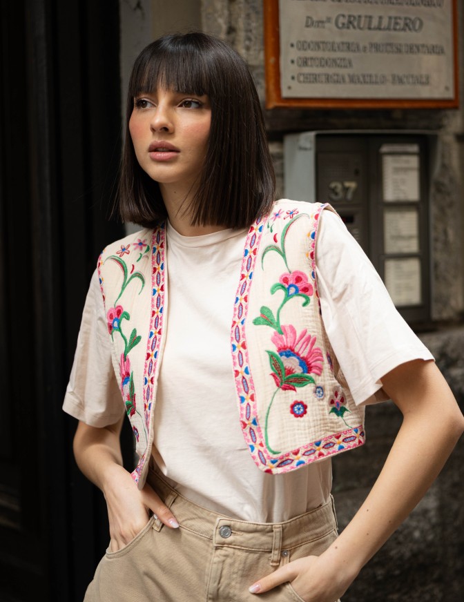 VICOLO GILET  CROP FIORI