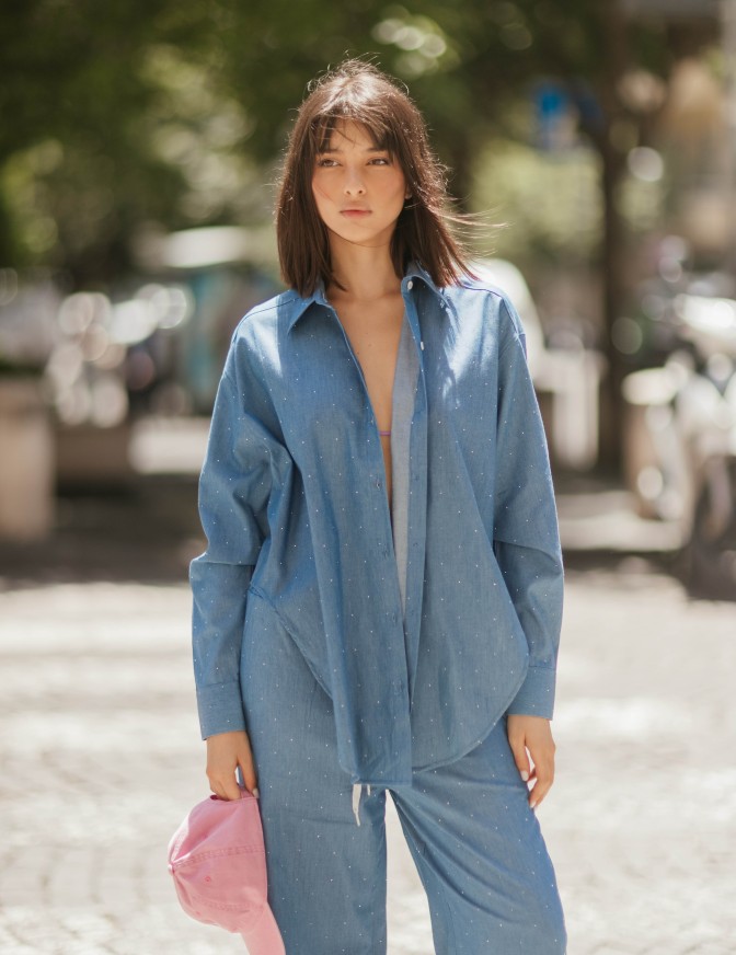 T+ART CAMICIA  DENIM STRASS...